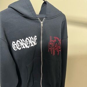 Black Zip-Up Hoodie with Graphic Text Ken carson merch size M